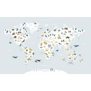Detská tapeta 400 cm x 248 cm Animals World Map – Lilipinso