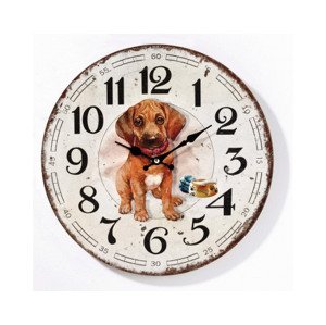 Nástenné hodiny Vintage psík, 33 cm%